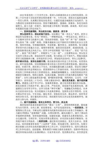 2022年党组织书记抓基层党建工作述职报告