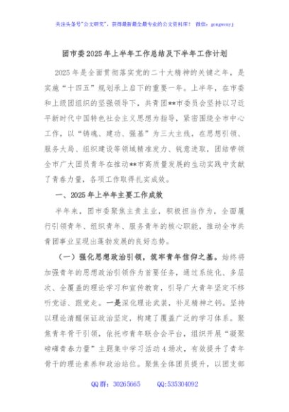 团市委2025年上半年工作总结及下半年工作计划