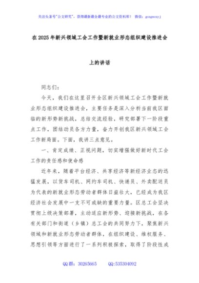 在2025年新兴领域工会工作暨新就业形态组织建设推进会上的讲话