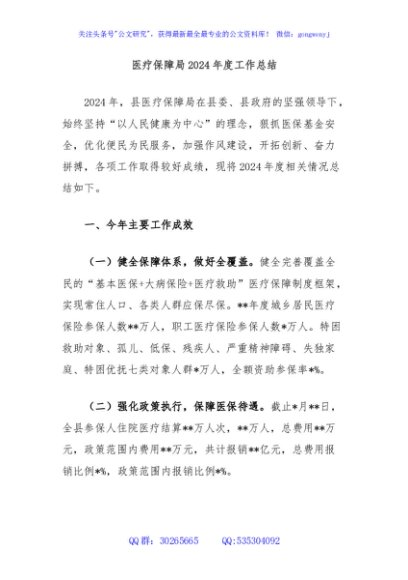 医疗保障局2024年度工作总结
