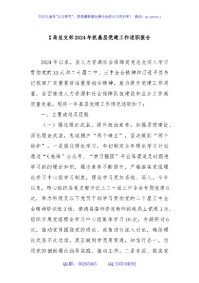 X局总支部2024年抓基层党建工作述职报告
