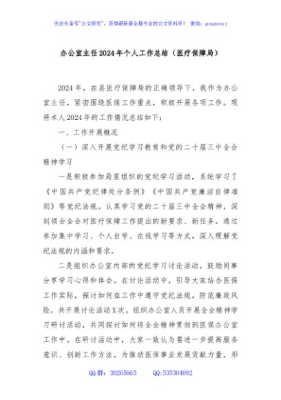 办公室主任2024年个人工作总结（医疗保障局）