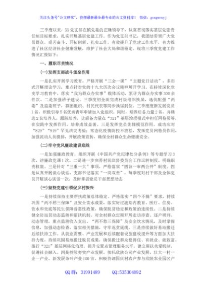 三季度党支部书记抓党建工作总结