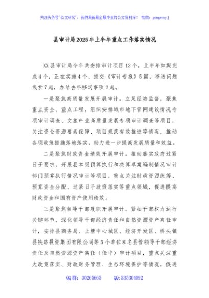 县审计局2025年上半年重点工作落实情况