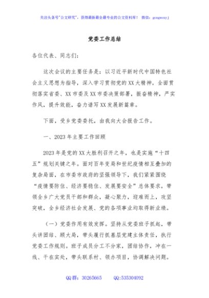 党委工作总结