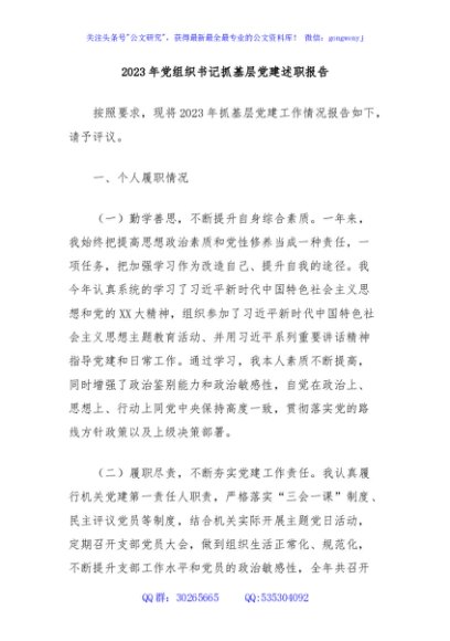 2023年党组织书记抓基层党建述职报告