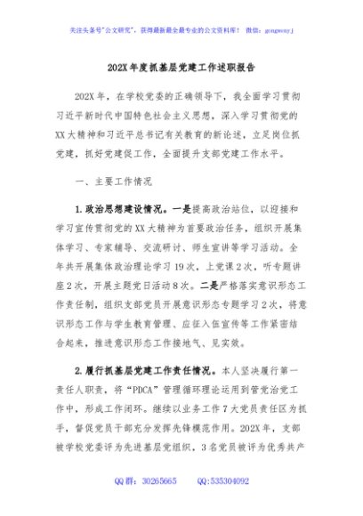 202X年度抓基层党建工作述职报告