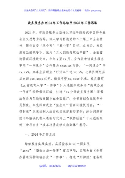 政务服务办2024年工作总结及2025年工作思路