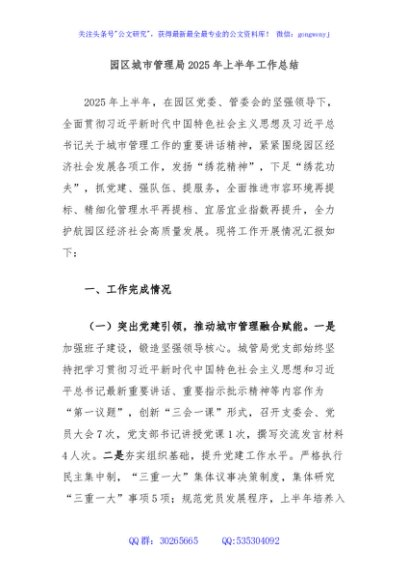 园区城市管理局2025年上半年工作总结