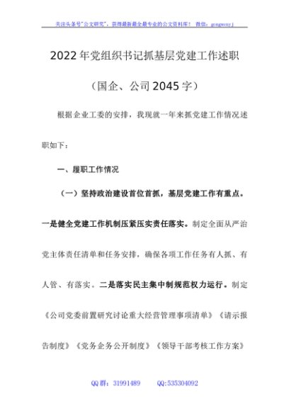 2022年党组织书记抓基层党建工作述职