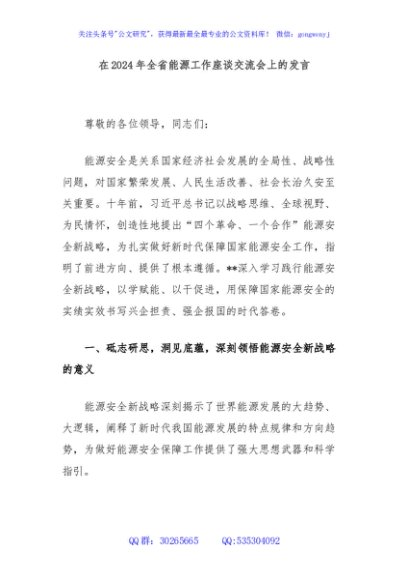 在2024年全省能源工作座谈交流会上的发言