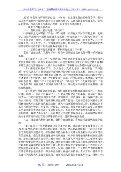 供销社支部书记2022年度抓基层党建工作述职报告