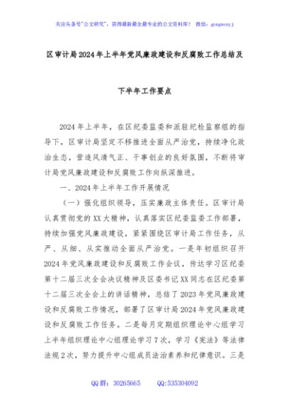 区审计局2024年上半年党风廉政建设和反腐败工作总结及下半年工作要点
