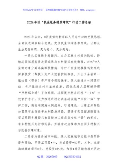 2024年区“民生服务提质增效”行动工作总结