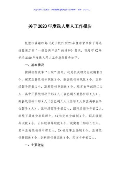 关于2020年度选人用人工作报告