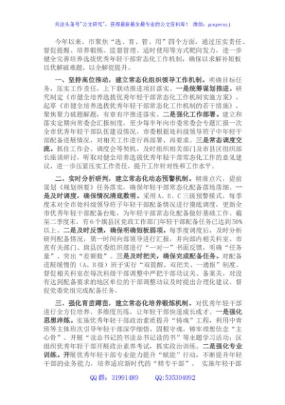 年轻干部培养选拔工作交流发言