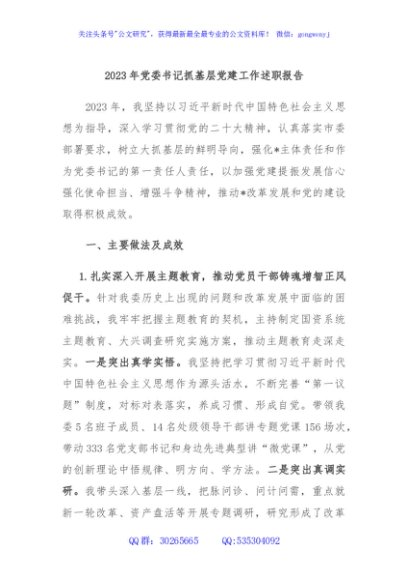 2023年党委书记抓基层党建工作述职报告