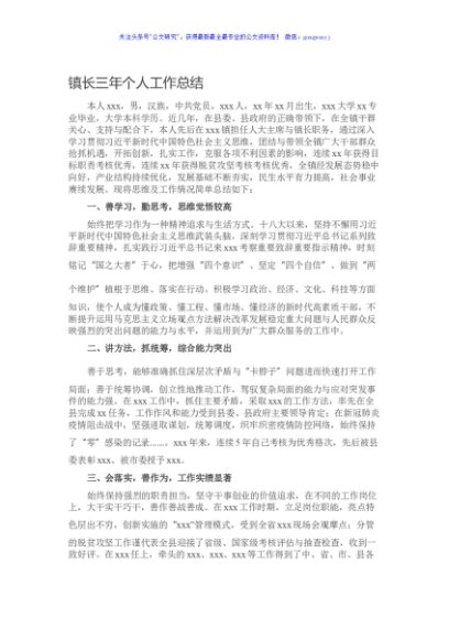 镇长三年个人工作总结