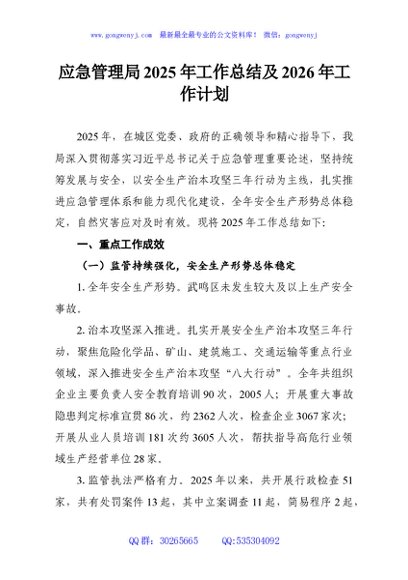 应急管理局2025年工作总结及2026年工作计划