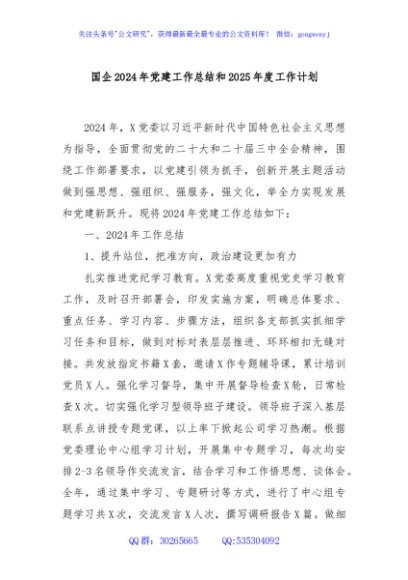 国企2024年党建工作总结和2025年度工作计划