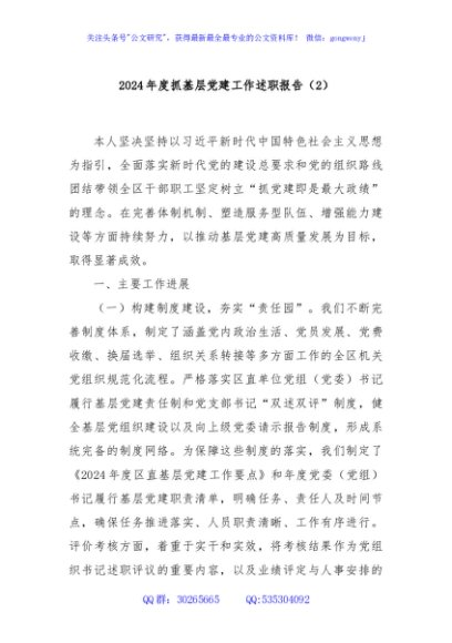 2024年度抓基层党建工作述职报告（2）
