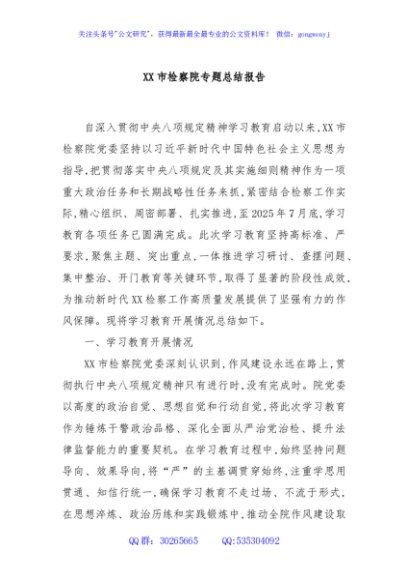 XX市检察院专题总结报告