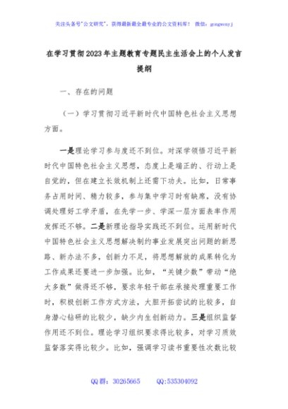 在学习贯彻2023年主题教育专题民主生活会上的个人发言提纲 (2)