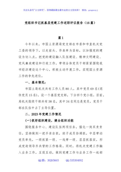 (16篇)党组织书记抓基层党建工作述职评议报告
