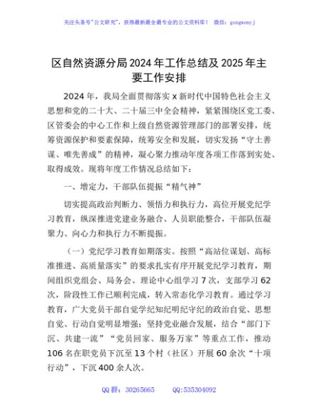 区自然资源分局2024年工作总结及2025年主要工作安排
