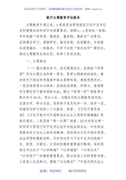 主题教育评估报告（银行）