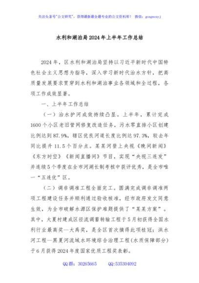 水利和湖泊局2024年上半年工作总结