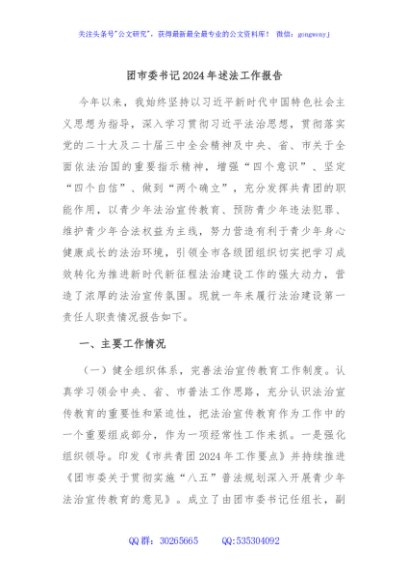 团市委书记2024年述法工作报告