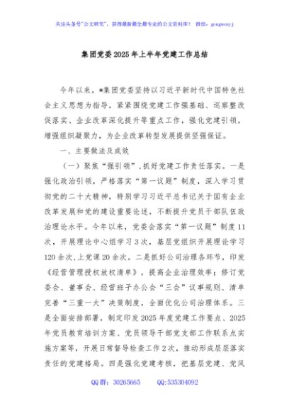 集团党委 2025 年上半年党建工作总结