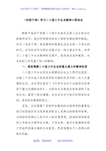 (村级干部)学习二十届三中全会精神心得体会