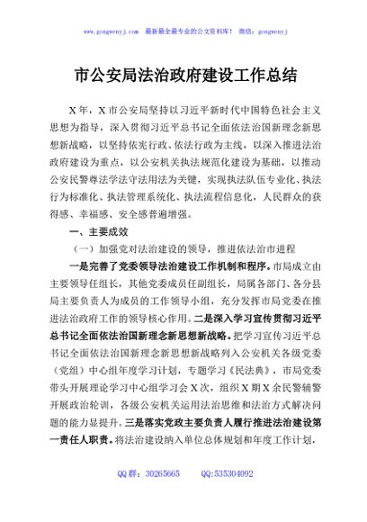 市公安局法治政府建设工作总结