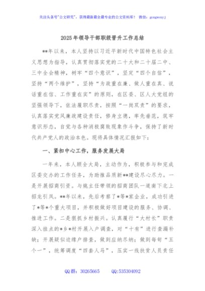 2025年领导干部职级晋升工作总结