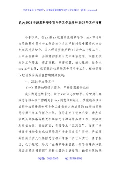 机关2024年扫黑除恶专项斗争工作总结和2025年工作打算