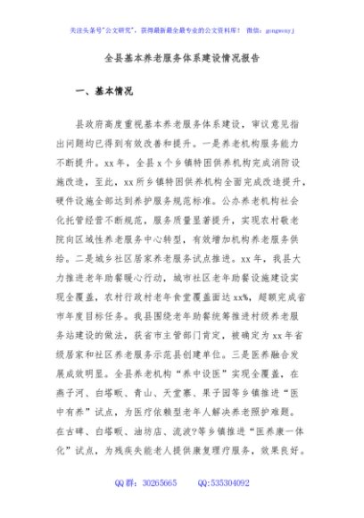 全县基本养老服务体系建设情况报告