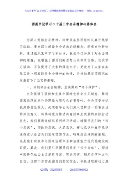 团委书记学习二十届三中全会精神心得体会