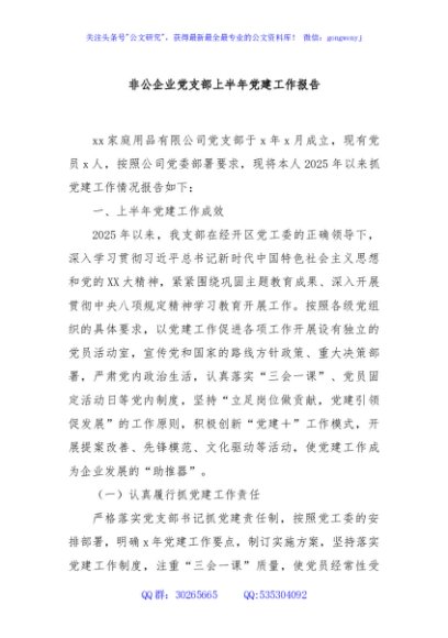 非公企业党支部上半年党建工作报告