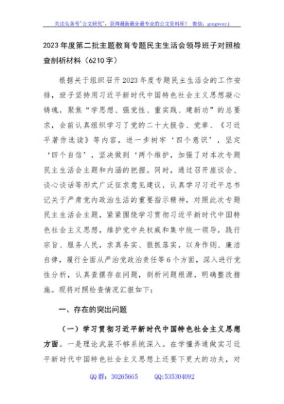 （班子）2023年度主题教育专题民主生活会对照检查剖析材料（践行宗旨等6个方面）