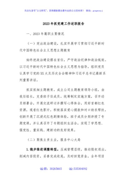 2023年抓党建工作述职报告