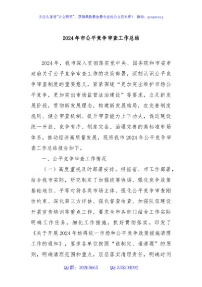 2024年市公平竞争审查工作总结