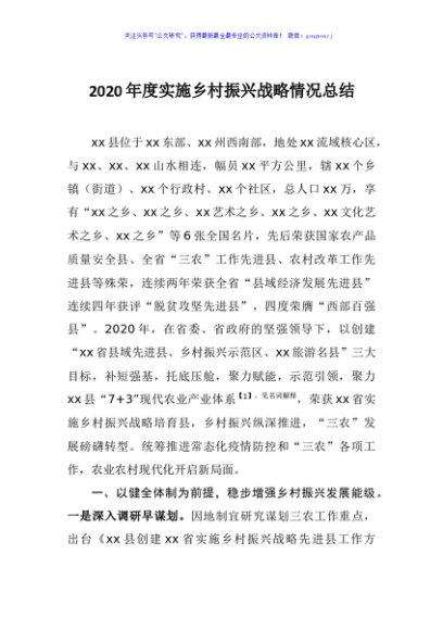 2020年度实施乡村振兴战略情况总结