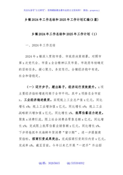 (3篇)乡镇2024年工作总结和2025年工作计划汇编