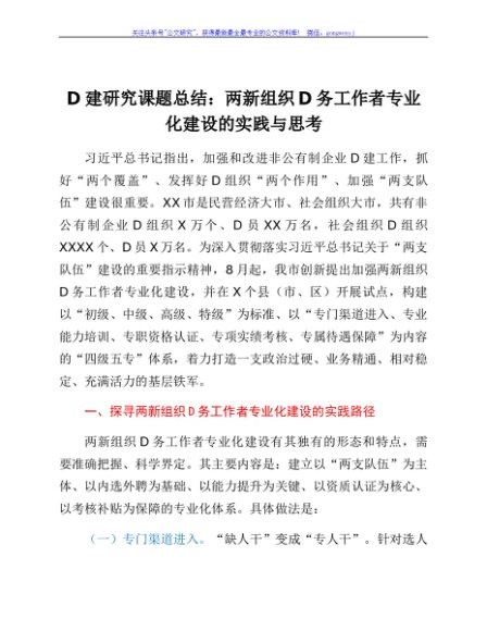 党建研究课题总结_两新组织党务工作者专业化建设的实践与思考