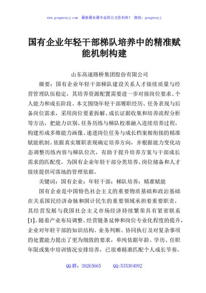 国有企业年轻干部梯队培养中的精准赋能机制构建