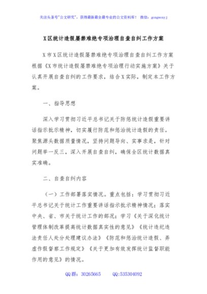 X区统计造假屡禁难绝专项治理自查自纠工作方案
