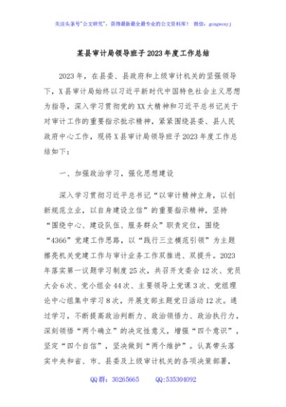某县审计局领导班子2023年度工作总结