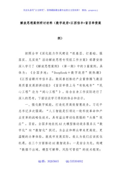 解放思想案例研讨材料（数字政府+江西信丰+盲目举债案例）